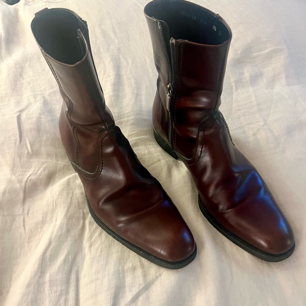 Ferragamo- Men's Brown Leather Dress Boots, 8.5 D
